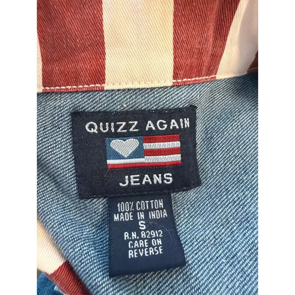 Vintage Americana Denim Vest Small Flag Collar Star Print Western USA Patriotic - Picture 8 of 8
